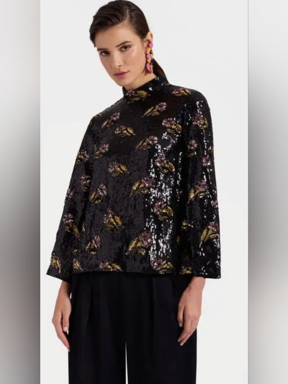 LA DoubleJ An Exit Top Mayfair Black Sequins Blouse Size M